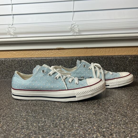 Converse All Star Blue Canvas Shoe Stars Cutout Sneaker Lace Up Womens 8 Low Top - Picture 3 of 11